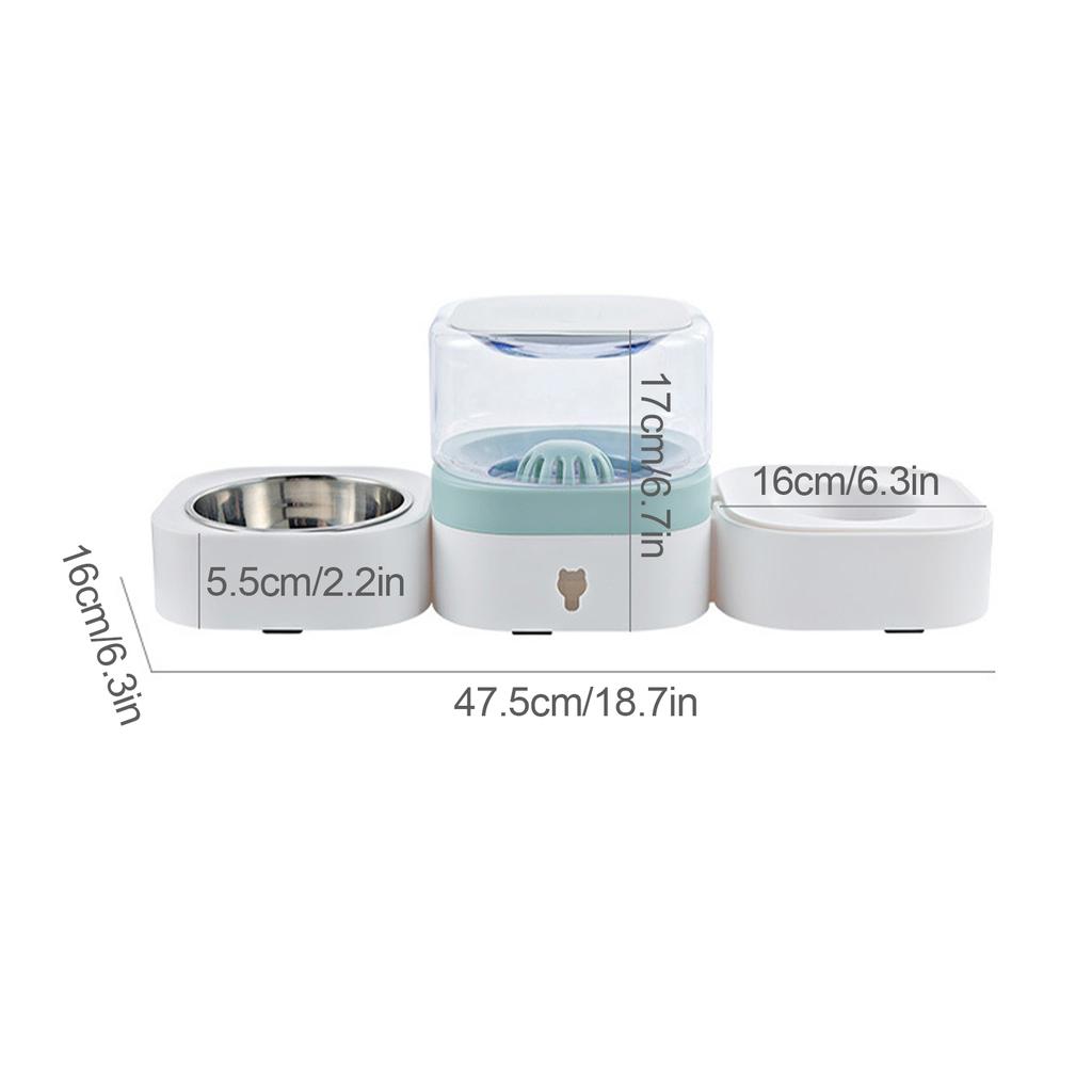 Automatischer Hunde Katzen Futterautomat Wasserspender Futterspender 2 Haustierfutternäpfe für Hund Welpe Kätzchen Grün und Grau