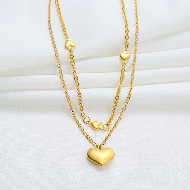 316L Stainless Steel New Fashion Fine  2 Layer Lovers Many Love Heart Charms Chain Choker Necklaces & Pendants For Women
