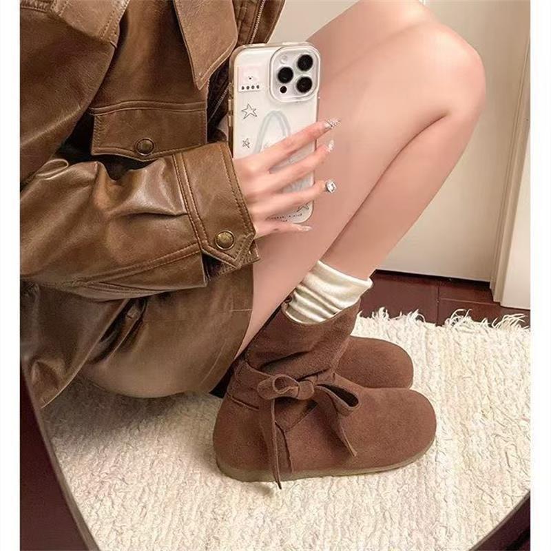 Bow Shu retro strap short boots new autumn suitable brown short boots fashion boots