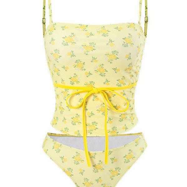 Korean Floral Tube Top Bikini for Women - Slimming & Whitening, Perfect for Beach and Hot Springs