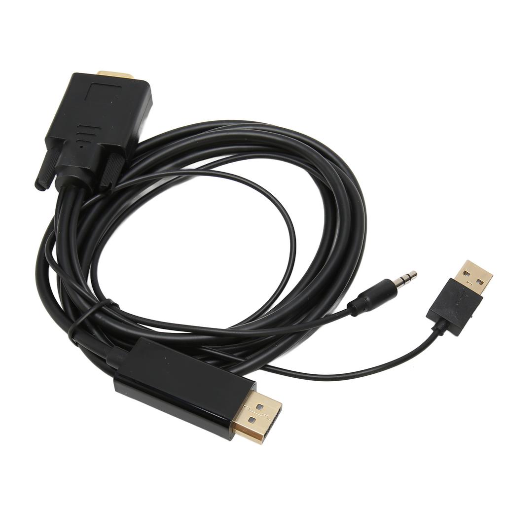 VGA to DP Connector Cable HD Video Converter Cable with Power Supply and Sound for Computer Desktop Laptop PC Monitor