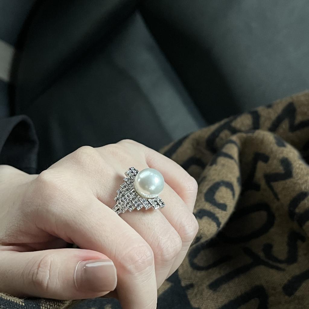 Perle Zirkon Ring Damen Leichter Luxus Design Exquisiter Zeigefingerring Wunderschöner Ring Handschmuck
