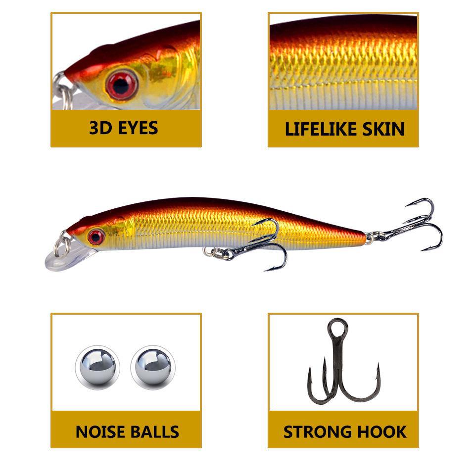 9.5cm/8.5g Minnow Lure, 10 Colors, Bionic Hard Plastic Fishing Bait