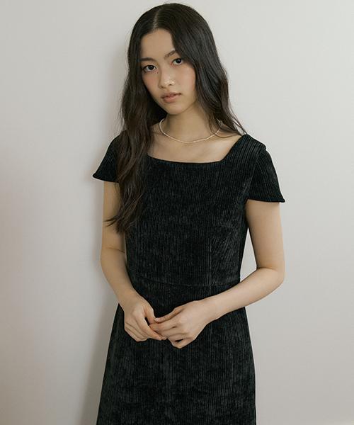 Lingseoul [Select Length] Corduroy Dress-Black (Long)