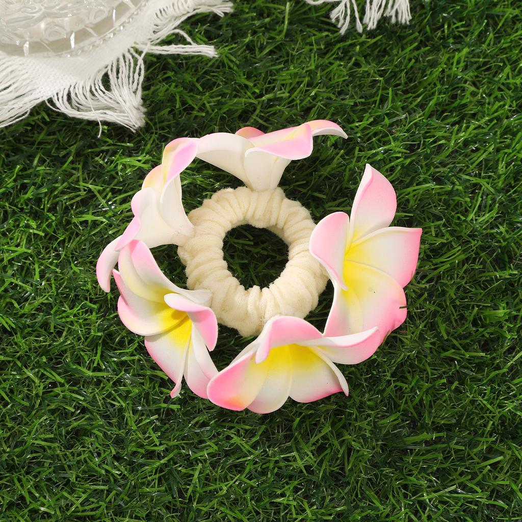 AWAYTR Artificial Plumeria Headbands High Elastic Cotton Rope Ponytail For Women Hair Ties Holders Rubber Band Korean Headdress