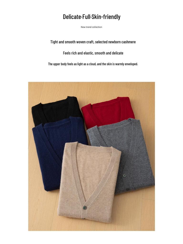 Men's 100% Pure Cashmere V-Neck Cardigan - Soft, Skin-Friendly, Button-Up Knitwear