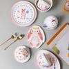 Cartoon Rabbit Relief Ceramic Tableware,Fish Plate Rice Bowl Kitchen Cutlery Set Gift,High Appearance Easter Coffee Cup Dish Set