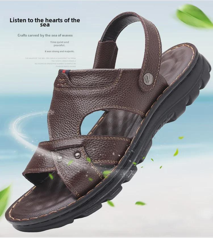 Pánské kožené plážové sandály 2023: Měkké, protiskluzové, dvouúčelové pro běžné venkovní nošení