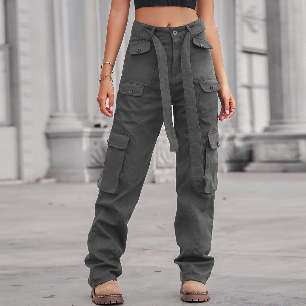 Women's Fashionable Solid Color Denim Pocket Workwear Casual Jeans