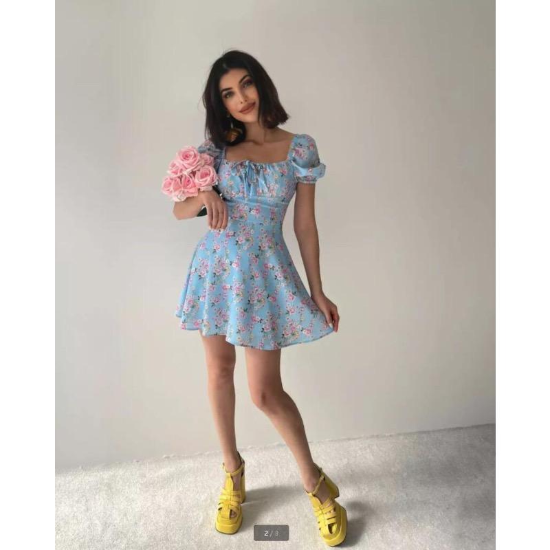 Women's Summer Bubble Sleeve Floral Dress