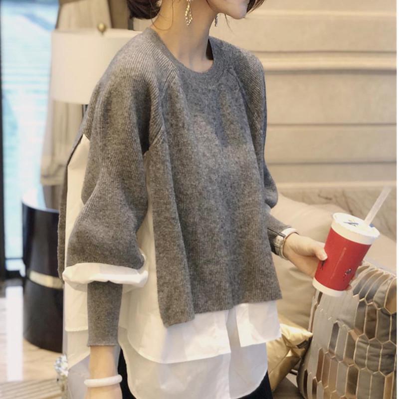 2025 European Autumn/Winter Patchwork Sweater: Chic Two-Piece Style Women's Knitwear