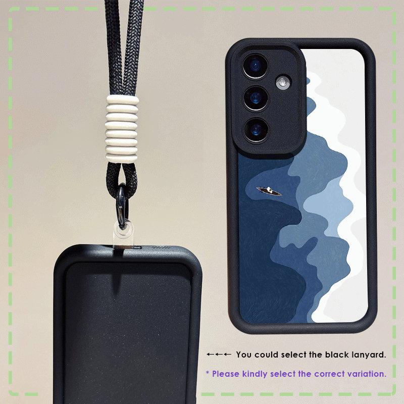 Bedruckte Modehülle mit Ozeanmuster + Schwarzes Schlüsselband Flexible Weiche Silikon TPU Schale Vollständige Rückseite für IPhone Samsung Xiaomi Redmi