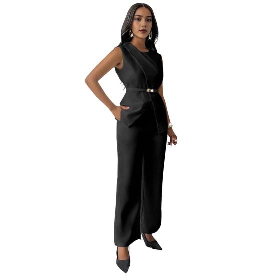 1 Sada Dámské tílko Kalhoty Oblek Elegantní Ležérní Letní Jednobarevné Bez rukávů Košile s Páskem Kalhoty se Širokými Nohavicemi Dvoudílné Outfity Lounge Set