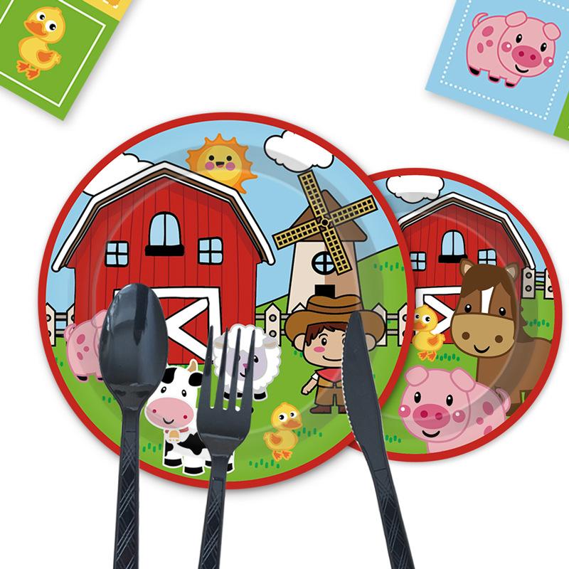Cartoon Farm Ranch Cows Animals Children'S Birthday Party Cutlery Paper Plates Paper Cups Tissue Tablecloths Party Supplies