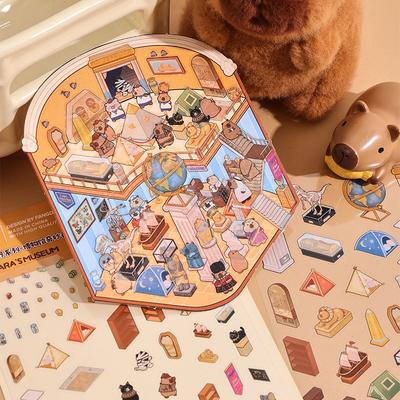 Cartoon Capybara Landscape Sticker Kawaii 3D Miniature Scene DIY Cabin Scene Visual Stacking Pasting Sticker Gift for