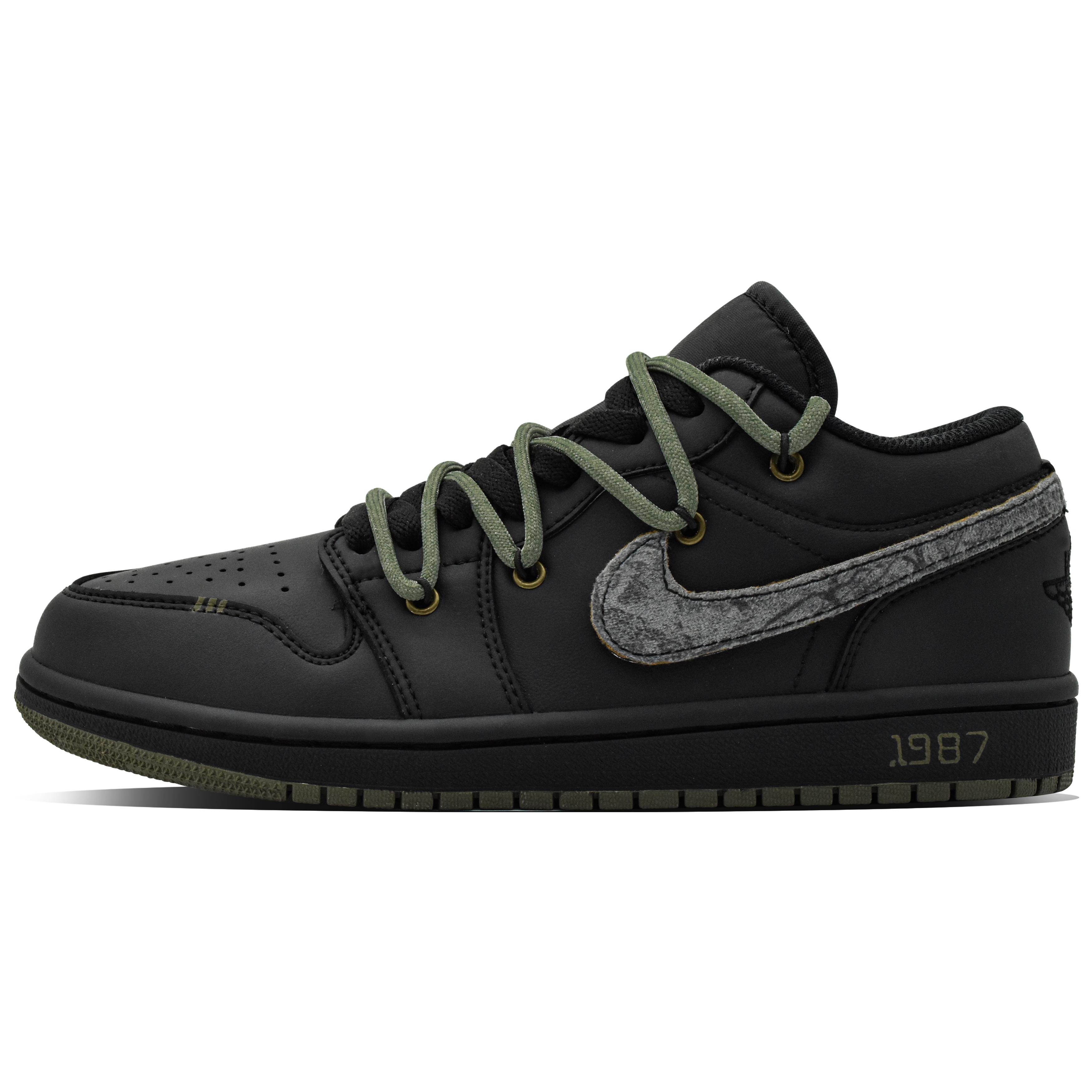 

Jordan Air Jordan 1 Low top Vintage Basketball Shoes Unisex Black Green 553558-092(Team63-) 42