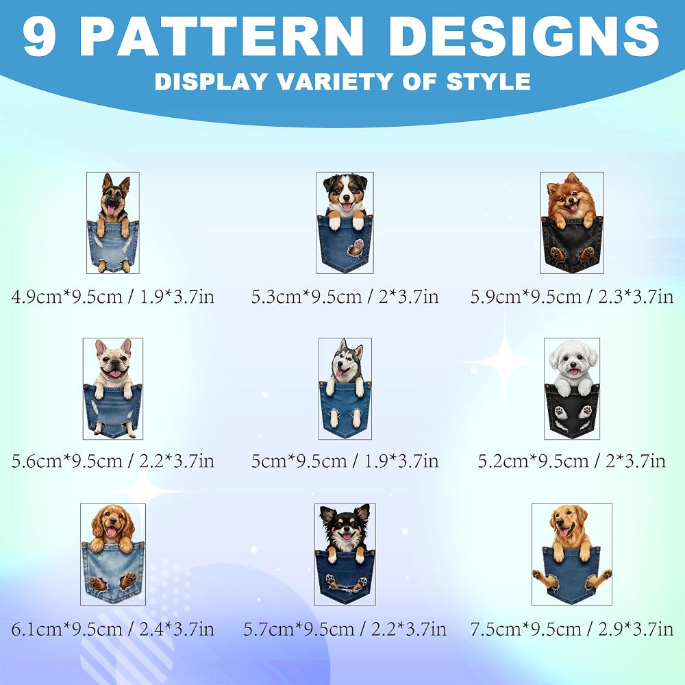 9Pcs 9 Styles Plastic Heat Transfer Film Logo Stickers Set for DIY T-Shirt Dog 95x49~75mm