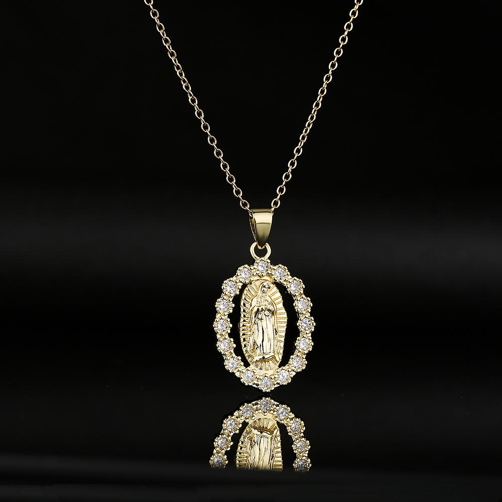 New Arrival Classic Design Virgin Mary Pendant Gold Color Stainless Steel Chain Necklace AAA CZ Zircon Expoxy Jewelry