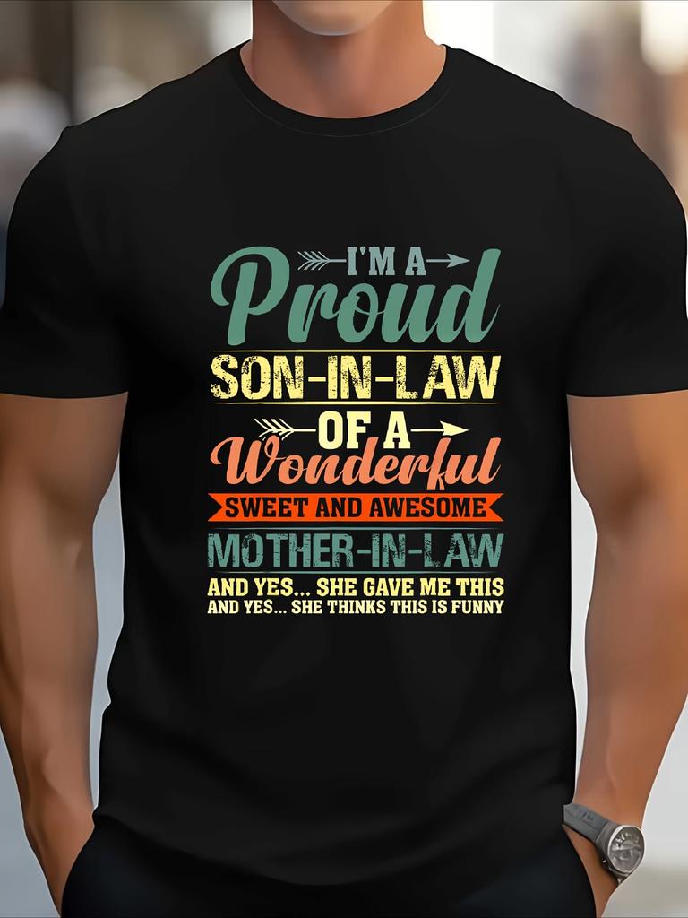 Proud Son In Law Of Wonderful Mother In Law Funny Family Graphic TShirt Mother Gift Unisex Black Cotton Tee