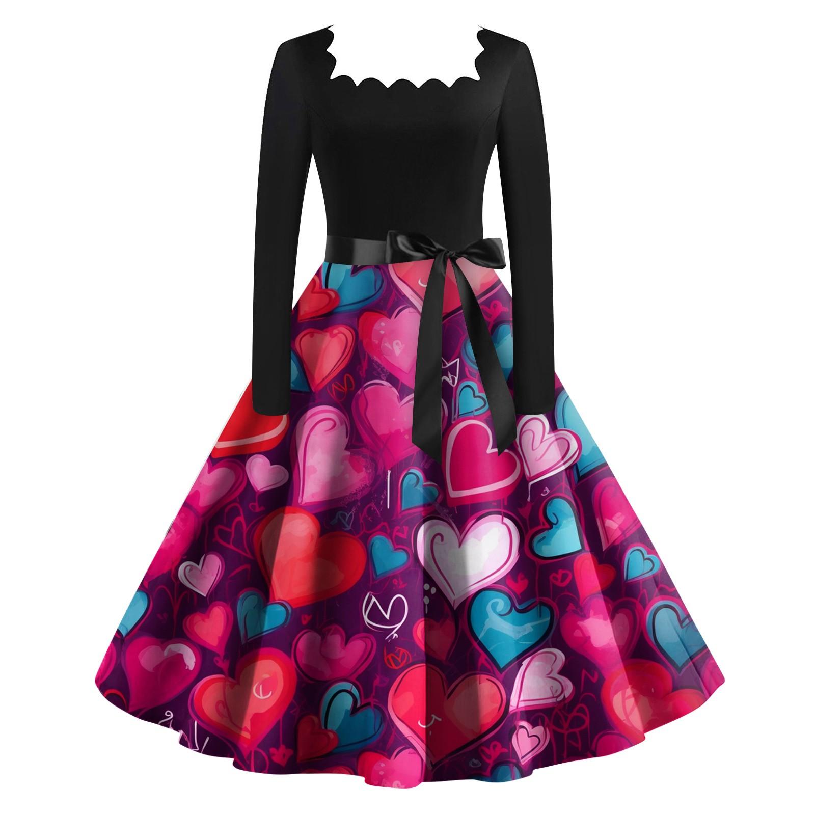 Женское винтажное классическое платье с длинным рукавом и принтом ко Дню святого Валентина — фото 9