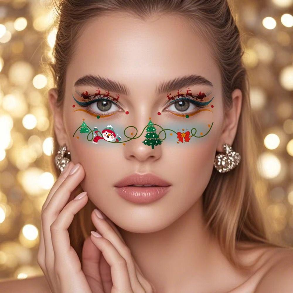 10Pcs Santa Claus Christmas Face Tattoo Sticker Elk Face Art Xmas Party Face Decals DIY Waterproof Face Makeup Patch