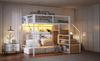 Iron loft bed 140*200, suitable for children and teenagers, versatile, with app-controlled LED light strips, stairs with storage, open wardrobe, white