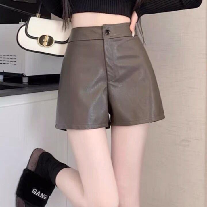 

Women s PU Leather Shorts Slimming Fall Spring Fashion Trendy Hot Pants Personality Versatile Pants Mini Shorts Versatile Slim Fit Hot Pants XS коричневый
