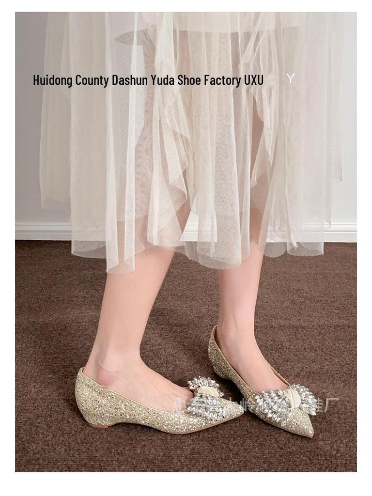 3386-5 New Autumn Stiletto Chunky Heel Pointed Toe French Bridal Shoes for Women