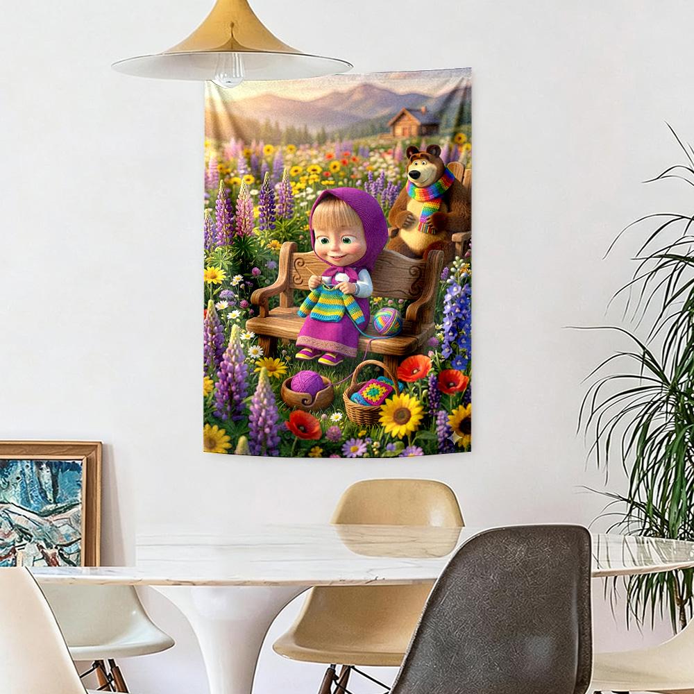 Masha Bear Wall Decor Tapestry Art For Pet Memorial Birthdaywedding Party Backdrop Family Gift