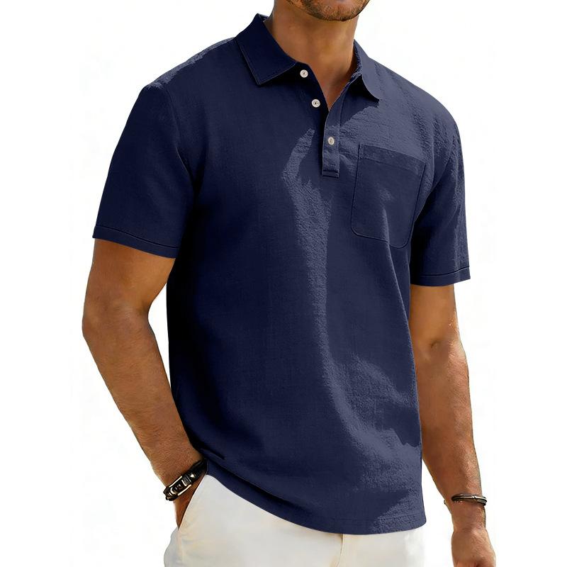 Heren Lapel Poloshirt, Zomer Casual Korte Mouwen Zak T-shirt, Losvallend Top