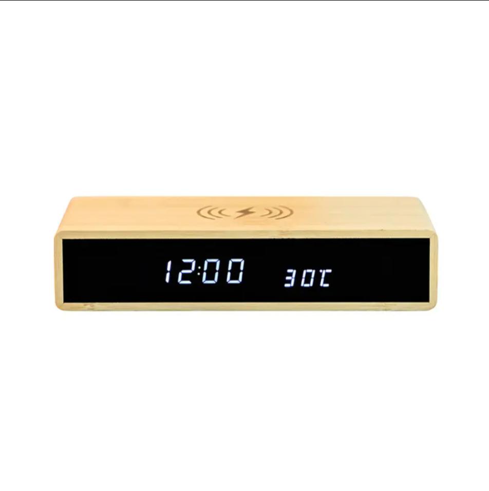 2026 Hot Product Bamboo Digital Wireless Charging with Alarm Clock Bamboo Digital Alarm Clock Wireless Charging коричневый