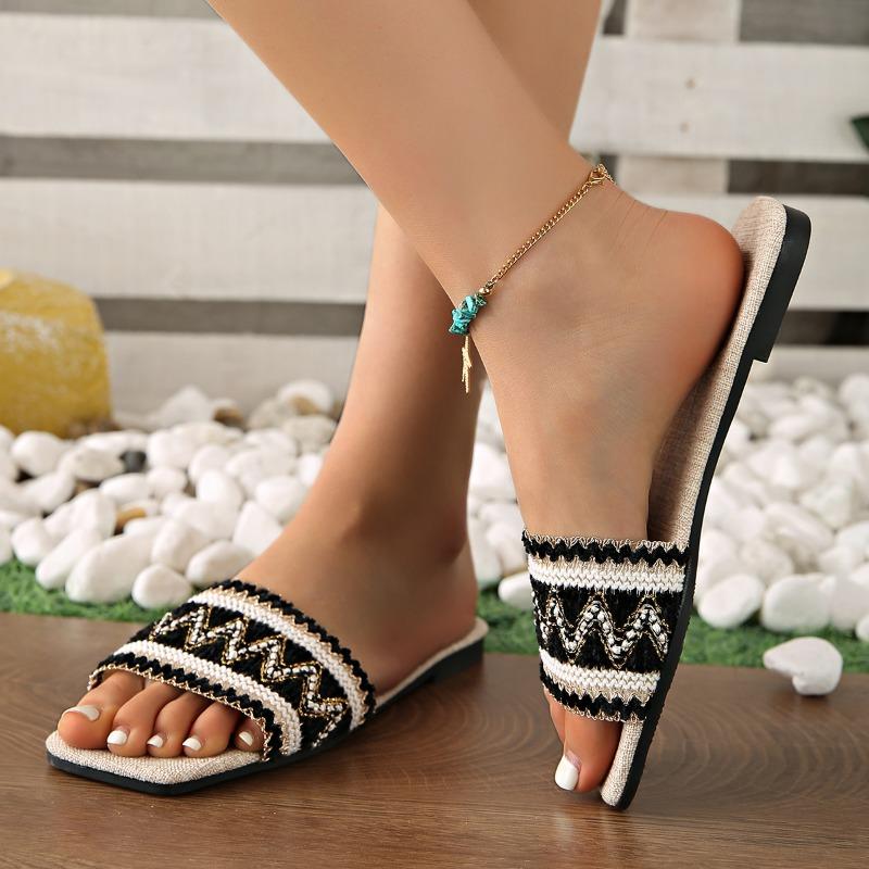 Fashion Ladies Shoes 2025 High Quality Open Toe Women's Slippers New Fashion Outdoor Daily Summer Color Matching Plus Size Flat Slippers