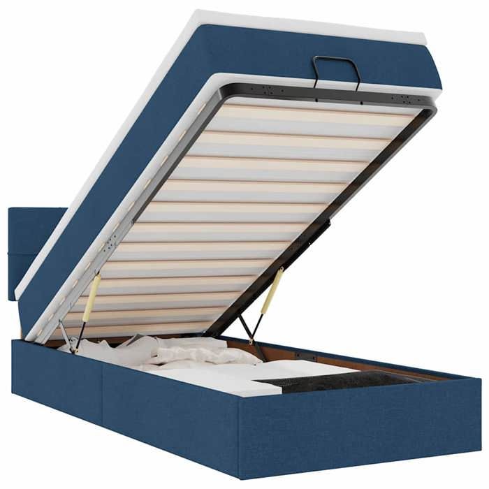 Bed Frame with Mattress - Maison Exclusive - 90x200 Cm - Blue Fabric - Integrated LED