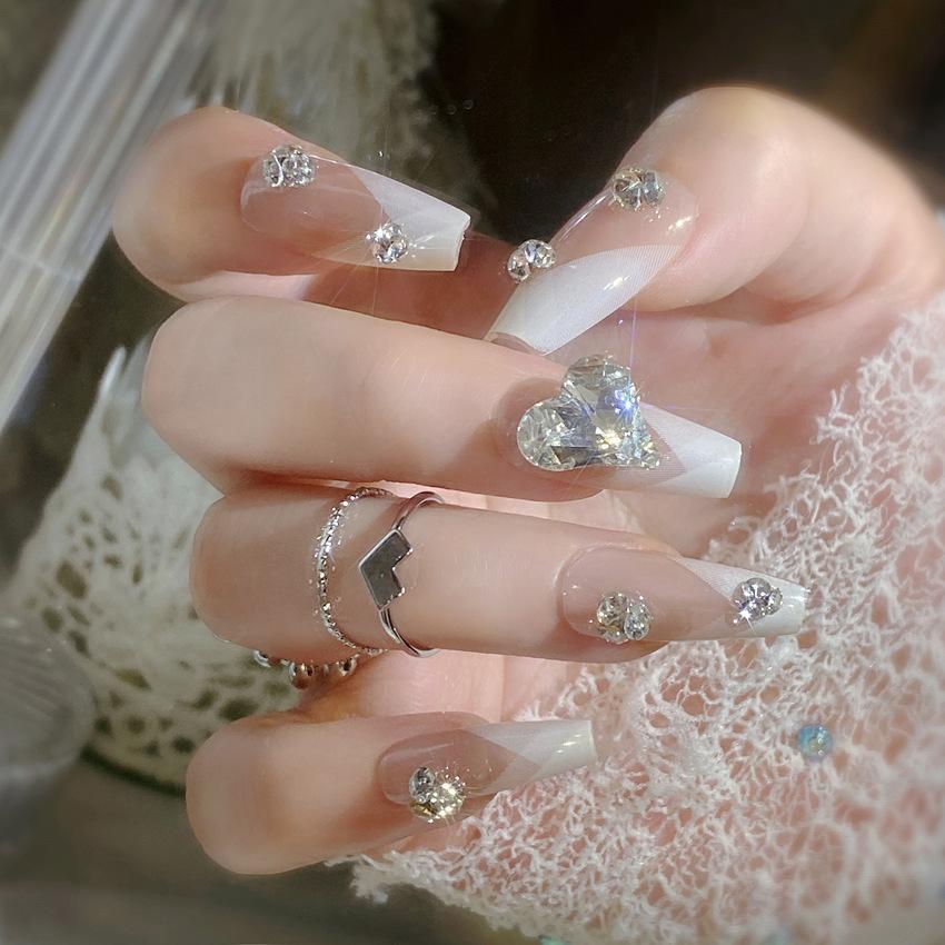 Wearing nail products wholesale Internet celebrity explosion love flash diamond nail piece long fake nail nail patch U44