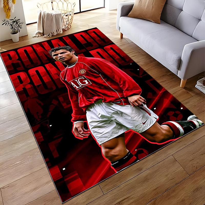 Red Football Legend Rug Design, Non-slip rug suitable for living room and bedroom sofas.