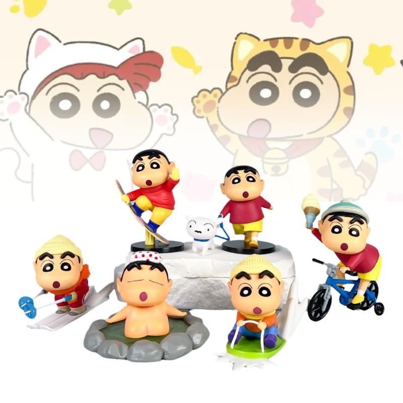 Cute Crayon Shin-chan Pvc Model Set Featuring Shinnosuke In Playful Outdoor Scenes