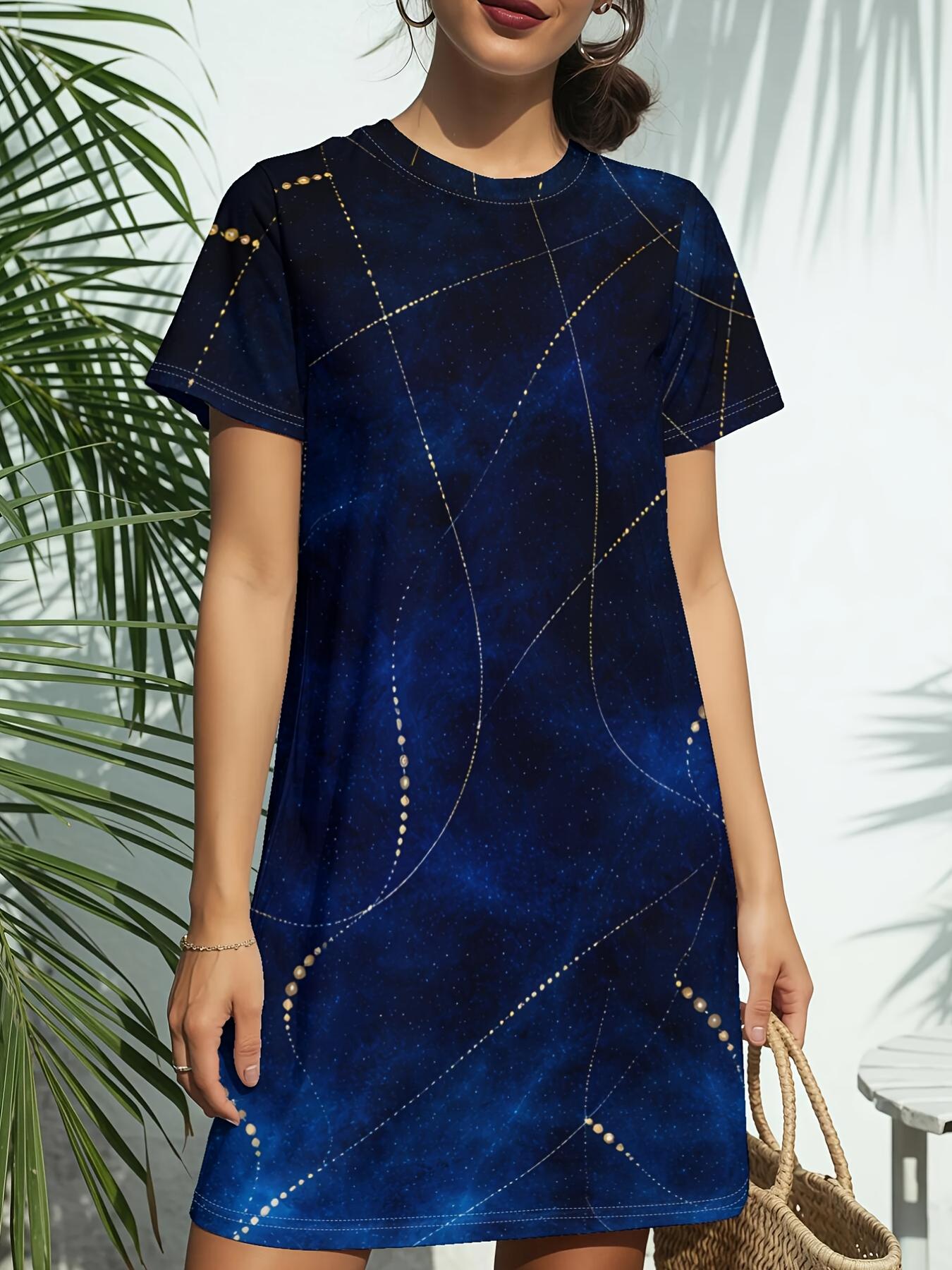 

Blue Light Abstract Art New Women S Round Neck Short Sleeve T-Shirt Dress. American Style Trendy Digital Print. Versatile for Spring And Summer Casual 5XL дубильная кора