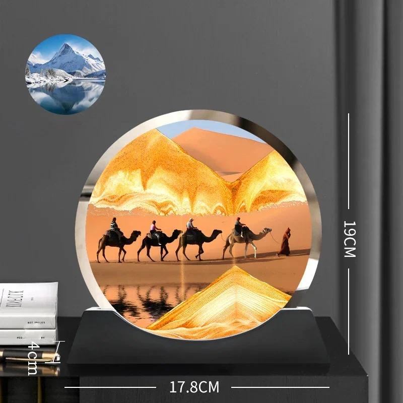 Sandscape Moving Sand Art Picture Desert Snow Landscape Quicksand Craft Round Hourglass Flowing Sand Painting Home Decor Gifts