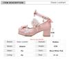 Fashion 2025 Women High Heels Cross Strap Mary Jane Pumps Party Wedding White Pink Black Ruffles Bow Princess Cosplay Lolita Shoes 31-43