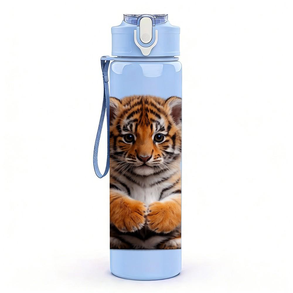 1PC Realistic Tiger Cub Animal Print 750ml Color Plastic Sports Water Bottle Leakproof Flip Straw Lid Suitable for Sports Office Home Use