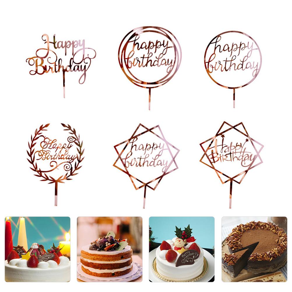 6 PCS Cake Insert Dessert Topper Decoration Picks Decorative Happy Birthday Cupcake Acrylic Child Fruit Cakes