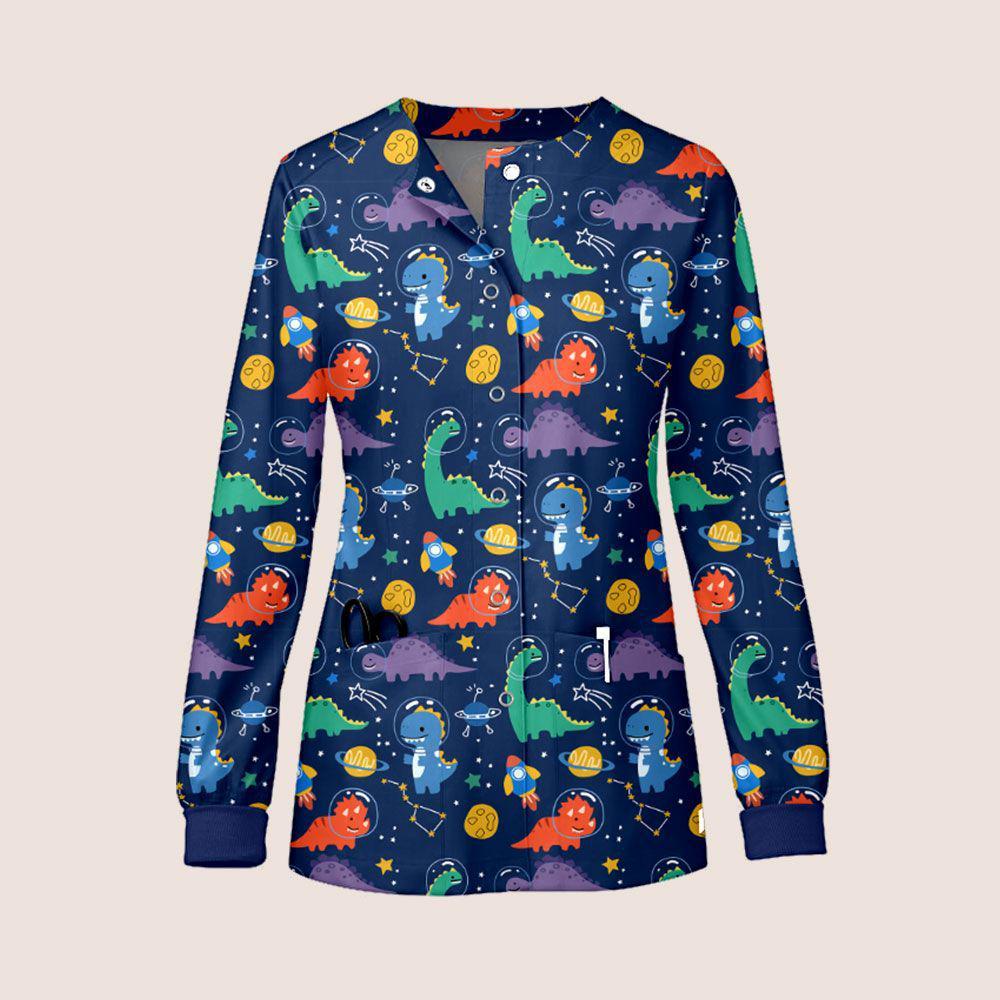 Veste de travail d'infirmier à manches longues imprimée élastique à séchage rapide pour femme TEMU