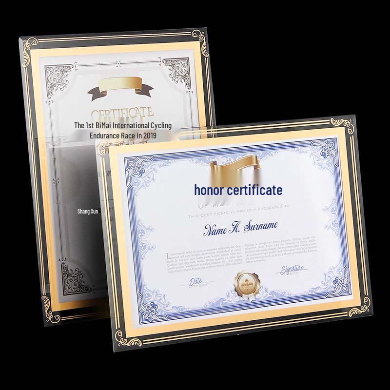 Yazhong A4 Crystal Glass Certificate Frame
