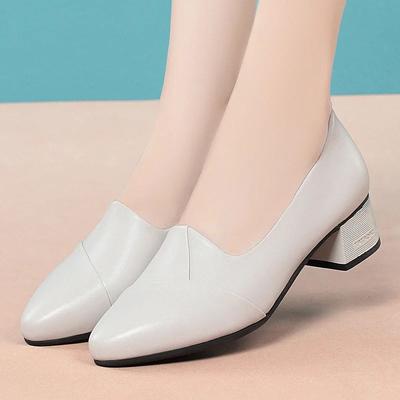 Escarpins à Talons Hauts pour Femmes Chaussures Mode Femme Bout Pointu Cuir Souple Décontractées Chaussures Simples Confortables Talon Épais Chaussures Mère