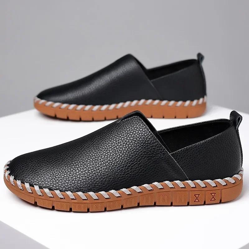 Fashion Lazy Loafers Men's Leather Casual Shoes Solid Man Flat Shoes Slip On Soft Sole Driving Shoes for Men Footwear Sapatenis Masculin