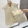 Spring Autumn Chinese Style Sleeveless Vest Coat for Women Stand Collar Jacquard Waistcoat Spring Summer Thin Lined Tank Tops