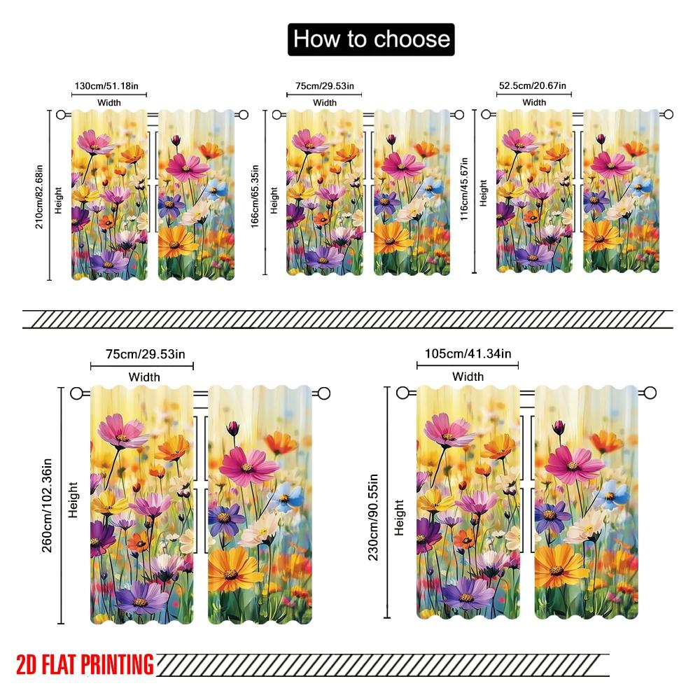 2 Stück, 2D-Flachdruck Lichtfilternde Vorhänge Blumensinfonie(5) Vielseitiges, strapazierfähiges Polyester (ohne Stange) Urlaubs-Ldeal für