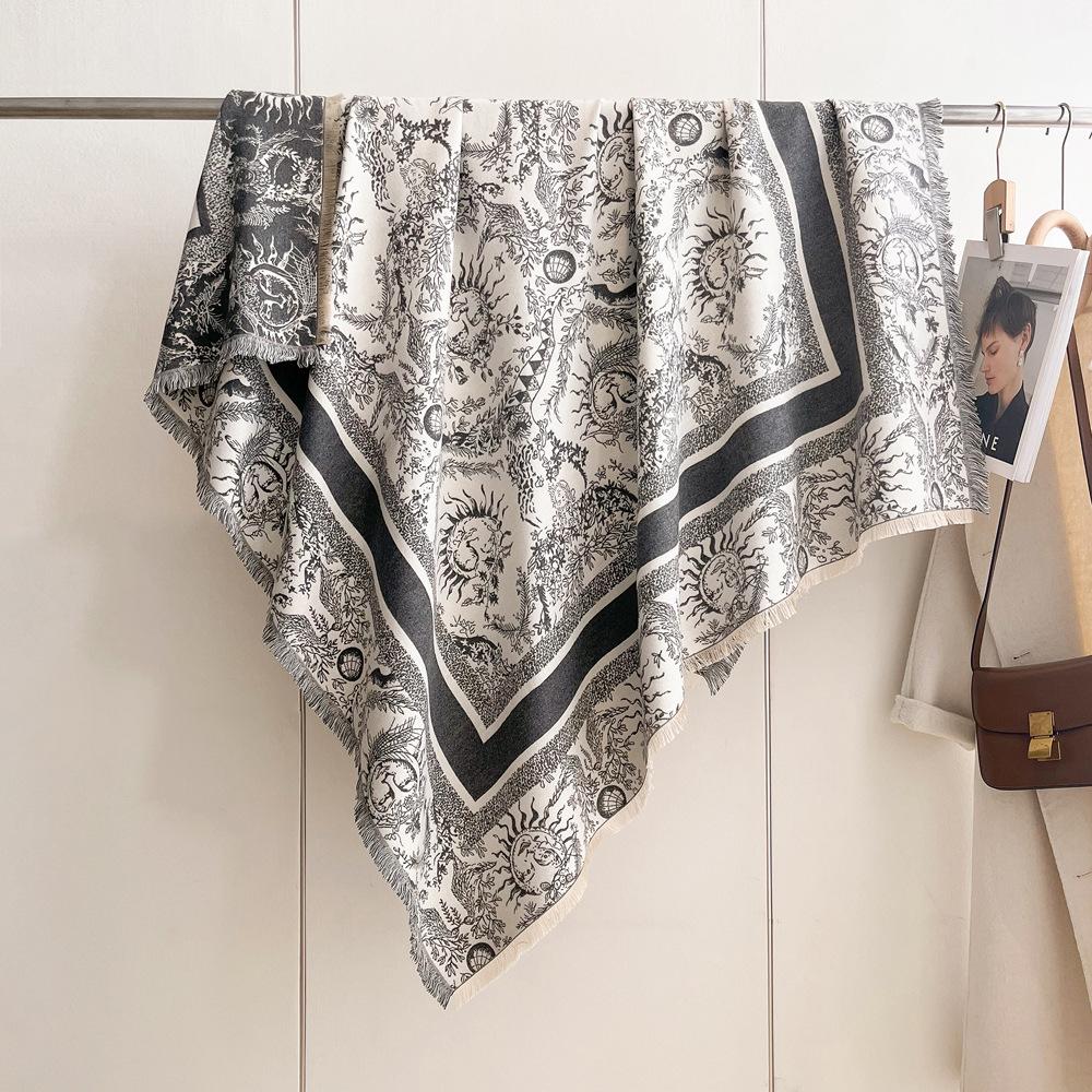 Winter new imitation cashmere scarf high-end women's warm square scarf red cashew jacquard cape shawl