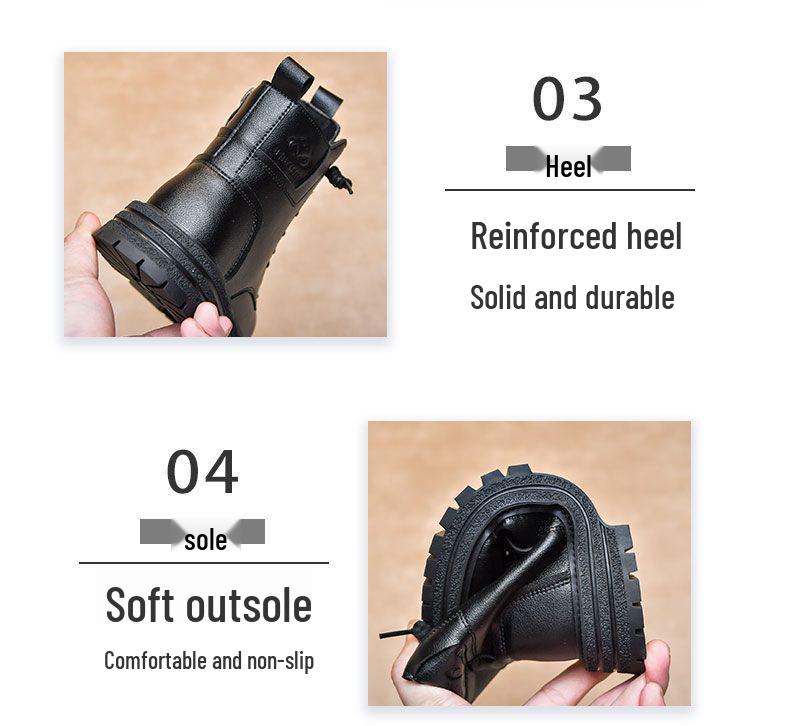 Children's Soft Leather Martin Boots: Autumn/Winter Girls' Fashion, Warm Velvet, British Style, Ankle Boots for Girls.