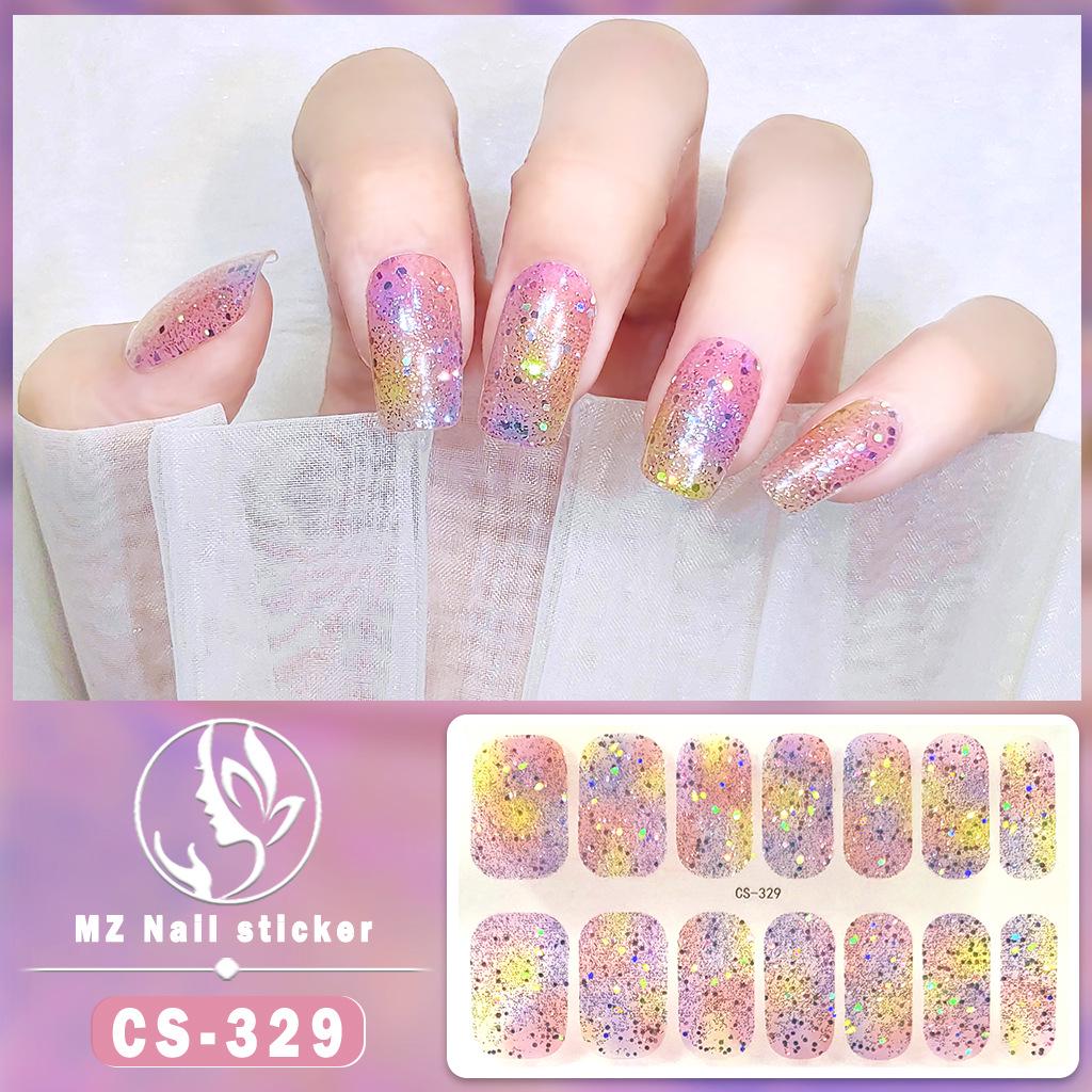 CS Waterproof No-Bake Gel Nail Polish: Full-Cover Korean-Style Multi-Color Glitter Nail Art Stickers